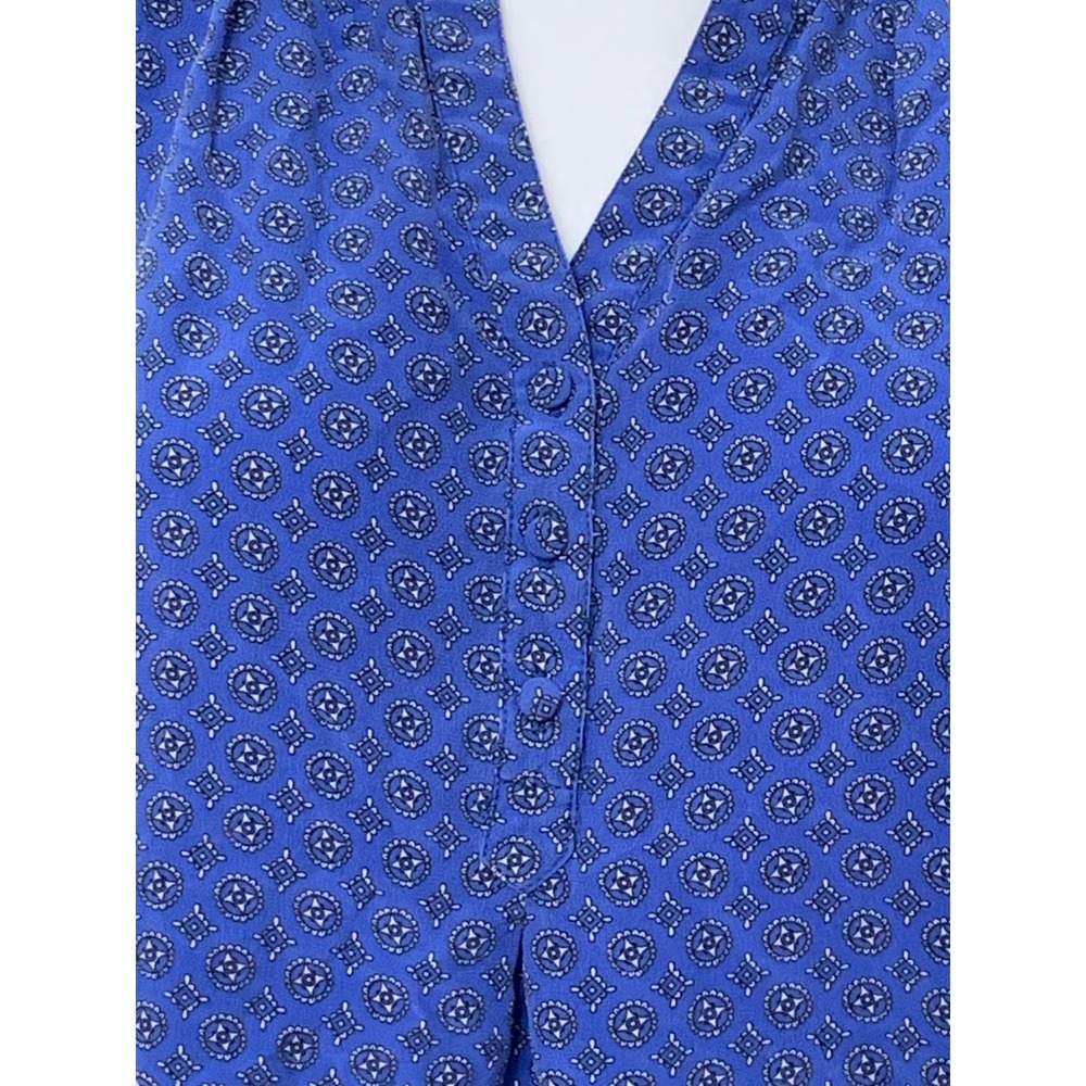 Joie Women's Blue 100% Silk Medallion Print Blouse Split Neck 3/4 Sleeve S - Picture 2 of 9